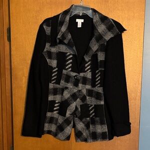 Black & Gray Patterned Women's Jacket - Classic Collared Coat